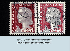 1960 Decaris dessine une Marianne pour le passage au nouveau Franc