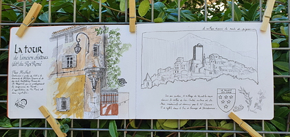 La tour et le village, par Évelyne Arnaud, carnettiste