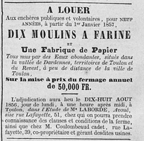 Le Courrier du Gard 10 juin 1856 moulins a louer